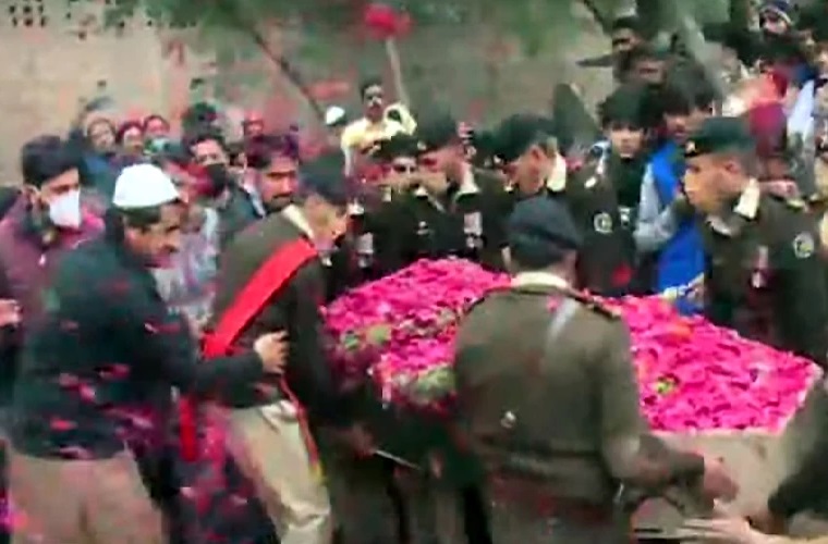 Martyred Captain Dr Bilal was laid to rest with full military honours in Qaim Sain graveyard
